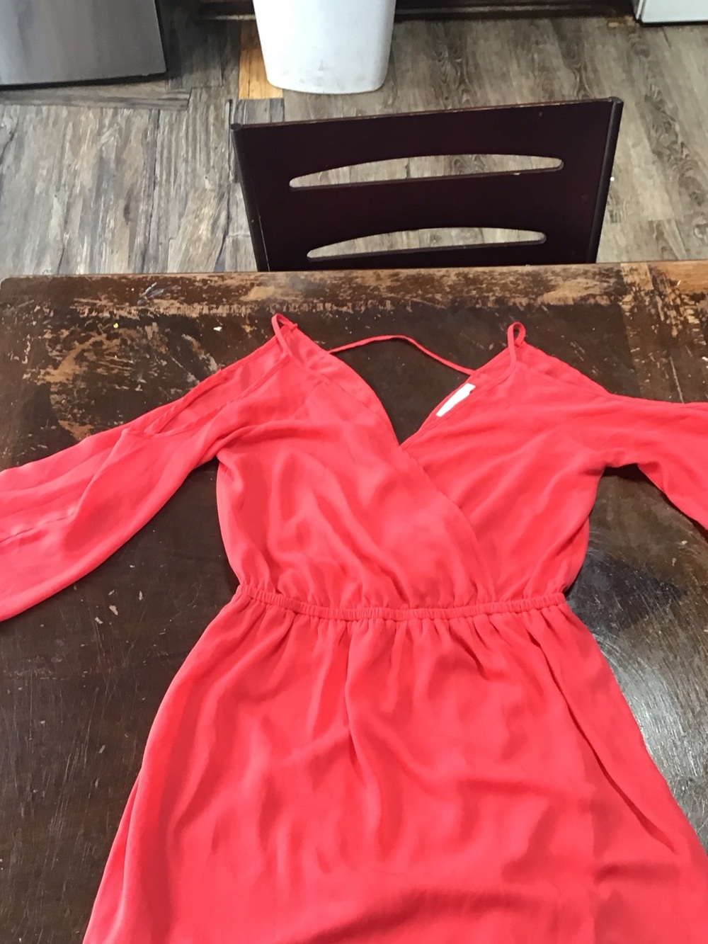 Sans Souci Coral Red Off-Shoulder Wrap Dress